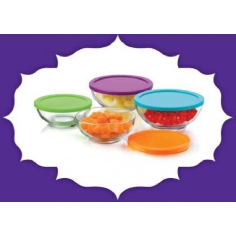 Glass Bowl set of 4 with coloured lids