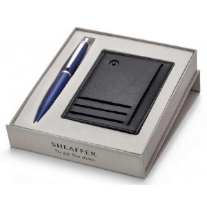 Sheaffer Black Neon Blue BP pen + Card holder set