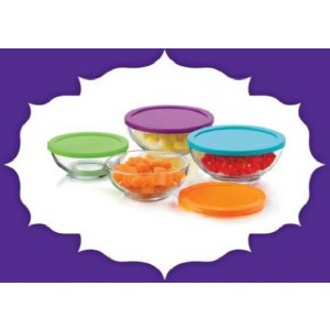 Glass Bowl set of 4 with coloured lids