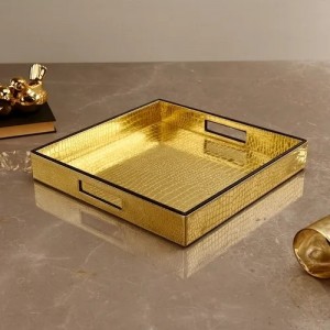 Square golden and brown croco tray